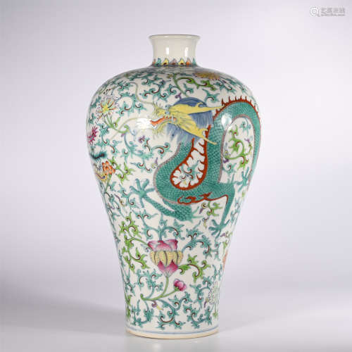 Qing Dynasty Qianlong famille rose plum vase with dragon design