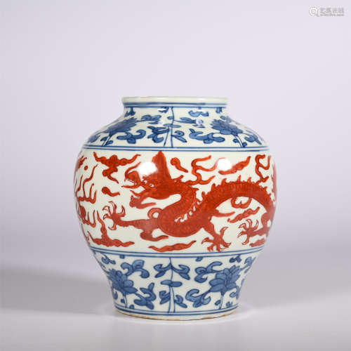 Ming Dynasty Wanli Tsinghua Alum Red Dragon Jar