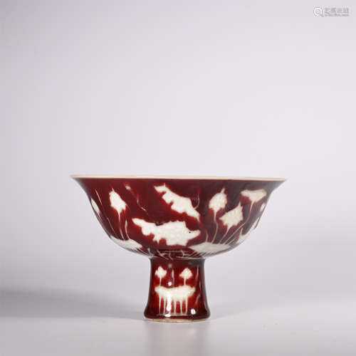 Ming glaze red high-foot bowl