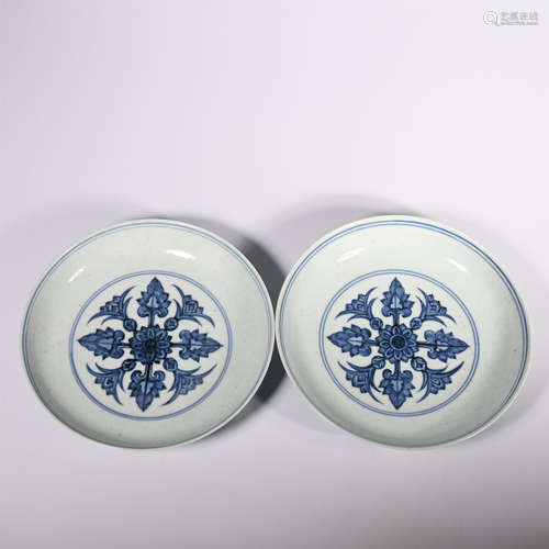 A Pair of Blue-and-white Twilight Plates, Qing Dynasty