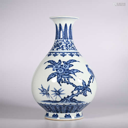 Qing yongzheng blue and white jade pot spring