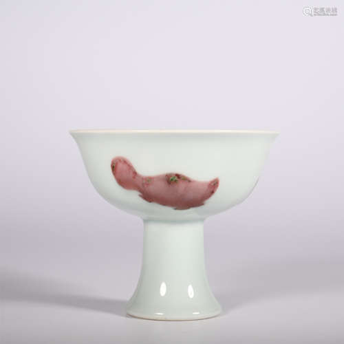 Ming Dynasty Xuande Red Three Fish Goblet in Glaze