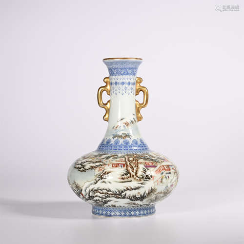 Qianlong famille rose double ear vase