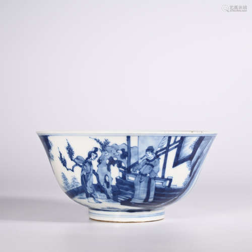 Qing Kangxi blue and white figure bowl