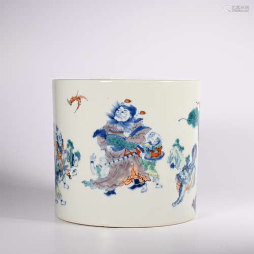 Qing Kangxi famille rose character pen holder