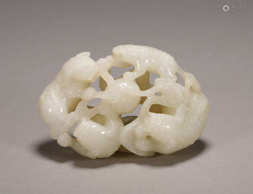 Qing Dynasty - Hetian Jade Lion Pattern Ornament