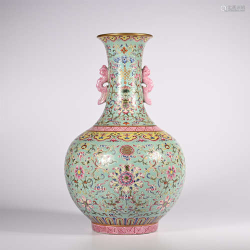 Qianlong famille rose double ear vase