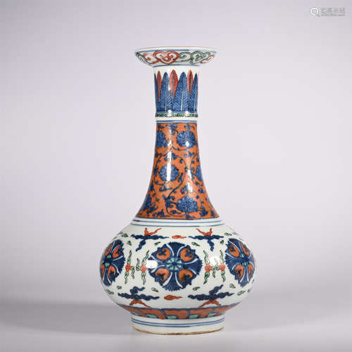 A blue and white glazed red open-mouthed vase, Qing Dynasty