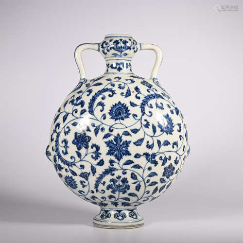 Ming a blue and white vase with wrapped branches and moon, period,Dynasty