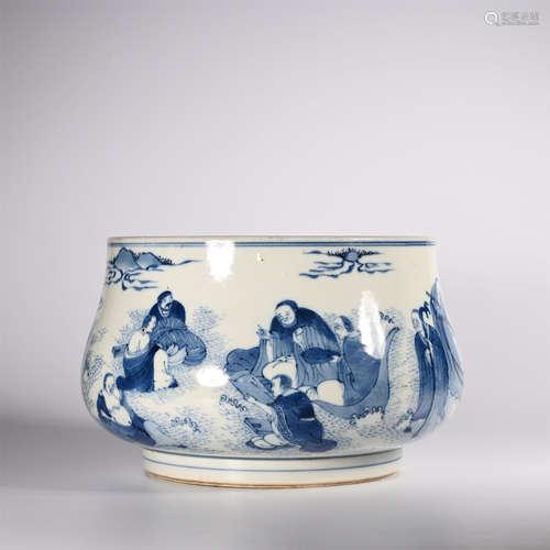 Qing Dynasty Blue and White Figure Furnace