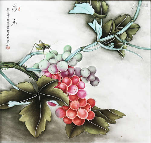 曹爱勤 粉彩“清香”瓷板画（附证书）