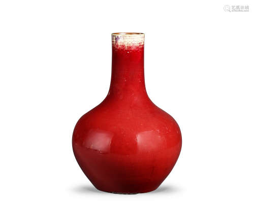 ★清乾隆 红釉天球瓶