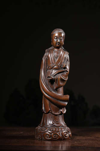 HUANGYANG WOOD CARVED 'GUANYIN' STANDING FIGURE