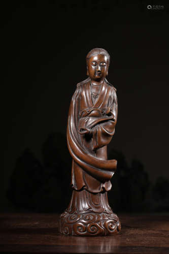 HUANGYANG WOOD CARVED 'GUANYIN' STANDING FIGURE