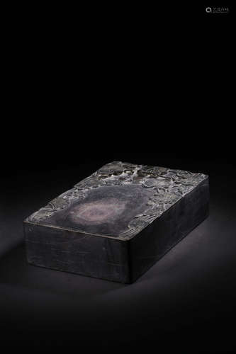 DUAN STONE CARVED 'LOTUS FLOWERS' RECTANGULAR INK STONE