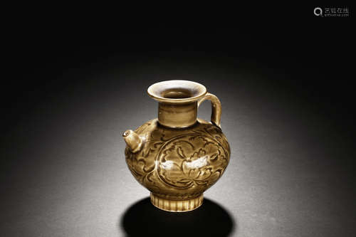 YELLOW GLAZED 'FLOWERS' WINE EWER