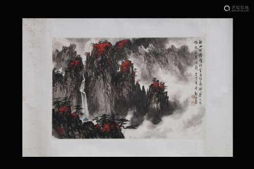 WEI ZIXI: INK AND COLOR ON PAPER PAINTING 'LANDSCAPE SCENERY'