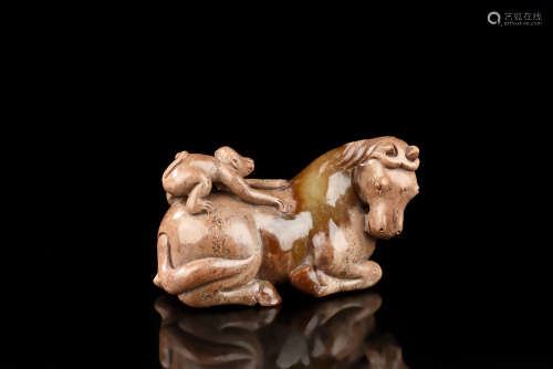 JADE CARVED 'MONKEY AND HORSE' FIGURE