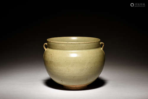 CELADON GLAZED JAR WITH HANDLES