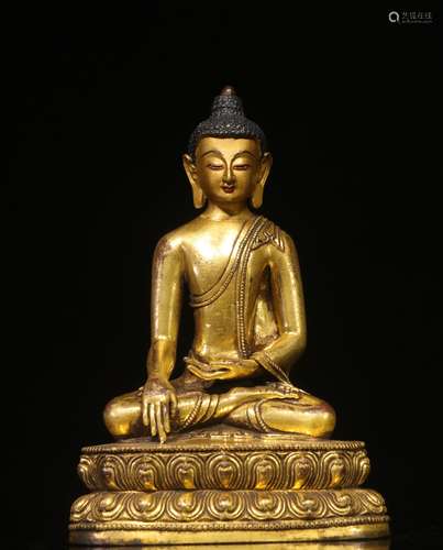 GILT BRONZE CAST 'SHAKYAMUNI' SEATED FIGURE