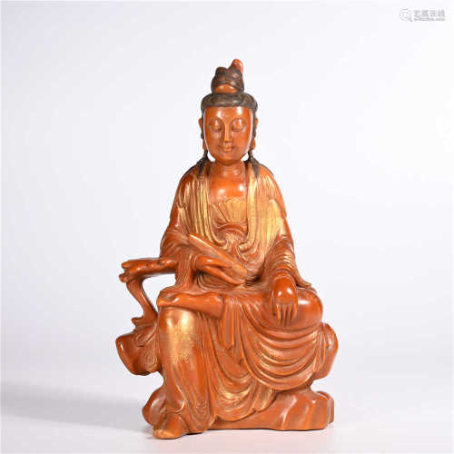 Sitting statue of Shoushan Stone Avalokitesvara in Qing Dynasty
