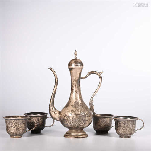 A set of pure silver wine sets in Qing Dynasty