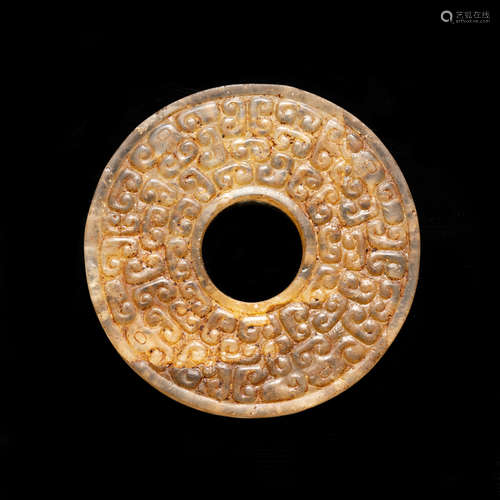 ARCHAIC JADE CARVED DISC ORNAMENT, BI