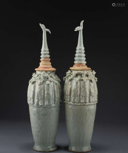 PAIR OF FUNERARY URNS