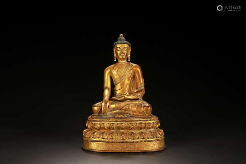 GILT BRONZE SHAKYAMUNI SEATED FIGURE