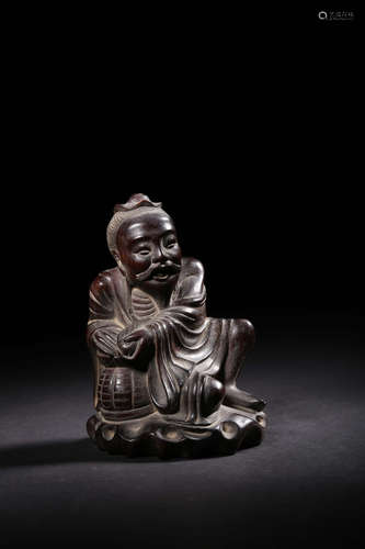 ZITAN WOOD CARVED 'FISHERMAN' SEATED FIGURE