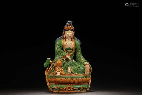 SANCAI GLAZED GUANYIN FIGURE