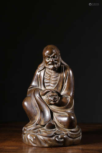 ZITAN WOOD CARVED 'ARHAT' SEATED FIGURE