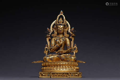 GILT BRONZE CAST BODHISATTVA SEATED FIGURE