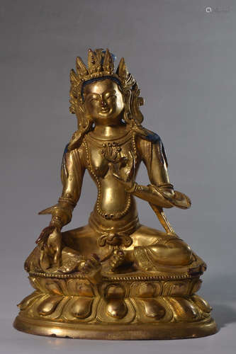 GILT BRONZE CAST 'AVALOKITESHVARA' SEATED FIGURE