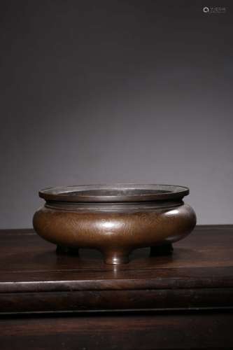 BRONZE CAST AND SILVER INLAID COMPRESSED TRIPOD CENSER