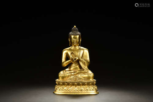 GILT BRONZE SHAKYAMUNI SEATED FIGURE