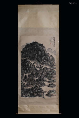 HUANG BINHONG: INK AND COLOR ON PAPER PAINTING 'LANDSCAPE SCENERY'