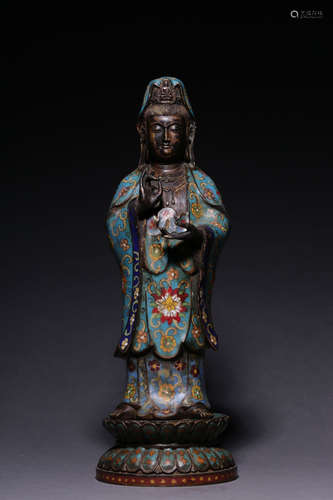 CLOISONNE ENAMELED 'GUANYIN' STANDING FIGURE