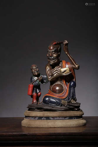 SHOUSHAN SOAPSTONE CARVED AND PAINTED 'IMMORTALS' FIGURAL GROUP