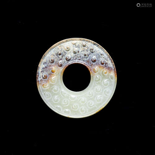 ARCHAIC JADE CARVED DISC ORNAMENT, BI