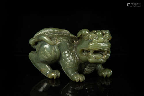 CELADON JADE CARVED 'MYTHICAL BEAST' FIGURE