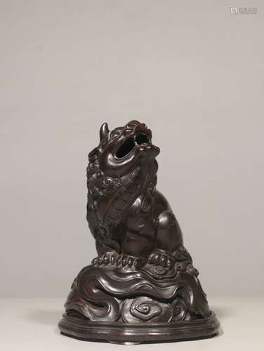 ZITAN WOOD CARVED 'MYTHICAL BEAST' STANDING FIGURE