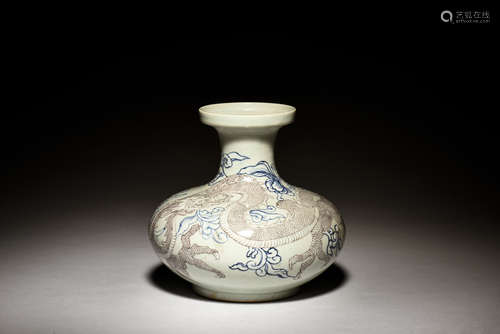 BLUE AND WHITE UNDERGLAZED RED 'DRAGON' VASE