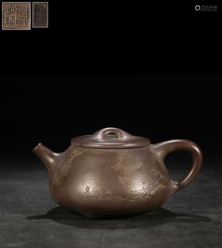 YIXING ZISHA 'FLOWERS AND BIRDS' TEAPOT