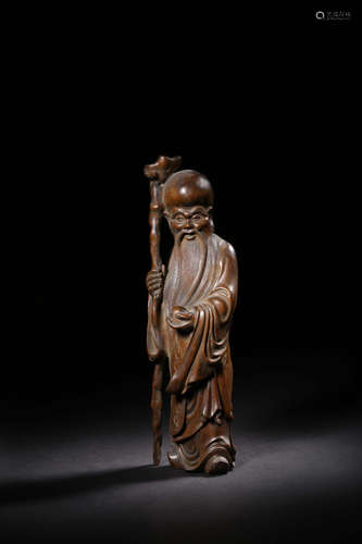 HUANGYANG WOOD CARVED 'SHOU STAR' STANDING FIGURE