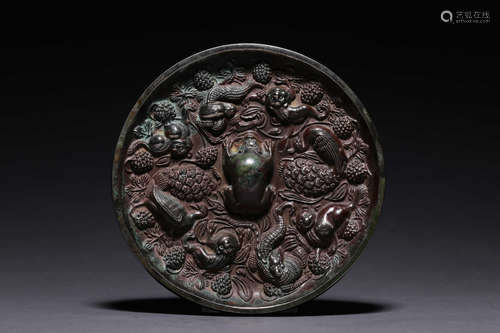 ARCHAIC BRONZE CAST 'MYTHICAL BEAST' MIRROR