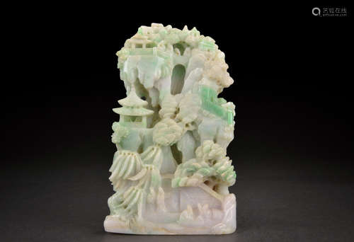 CARVED JADEITE 'PAVILION SCENE' DECORATIVE SHANZI