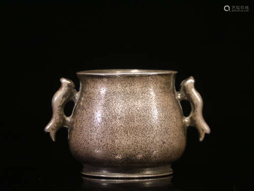 PURE SILVER CAST BULBOUS CENSER WITH HANDLES