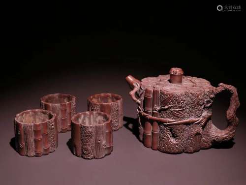 Set Of Zisha Teapots With Plum Pattern