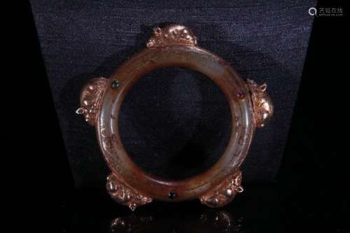 A Hetian Jade Bangle With Golden Painting